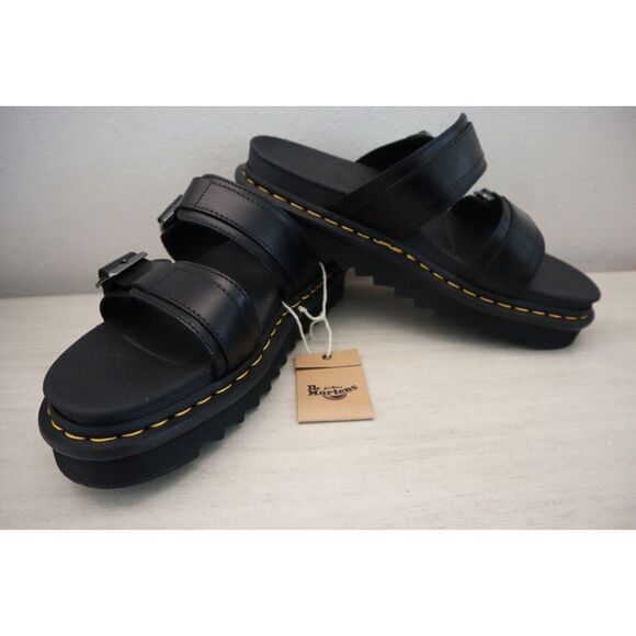 Dr. Martens Men's 8 Women's 9 Black Myles Brando Leather Buckle Sandals $120 - Picture 1 of 10